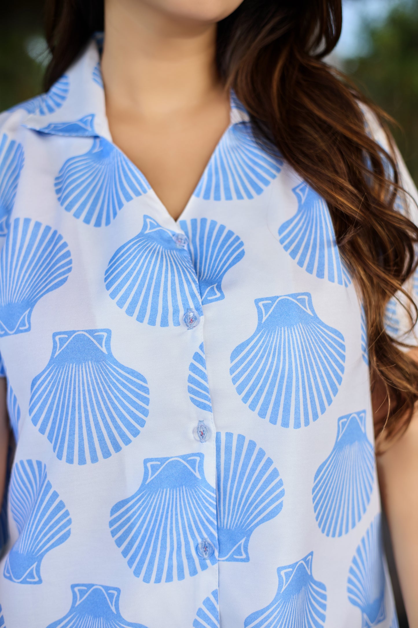 Blue Seashell Print Women’s Nightwear PJ Set
