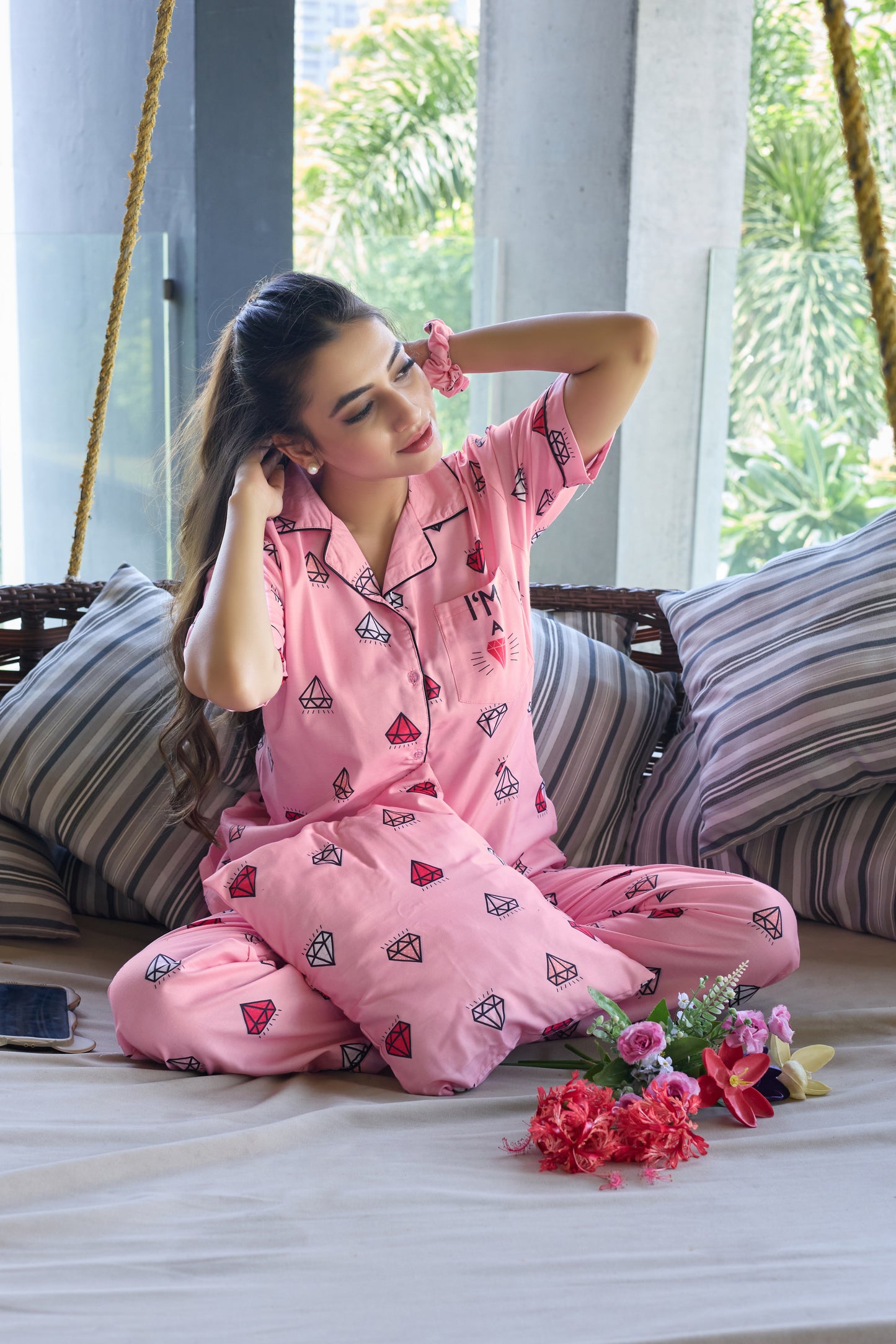 Pink Diamond Glow – Cozy Lounge PJ Set