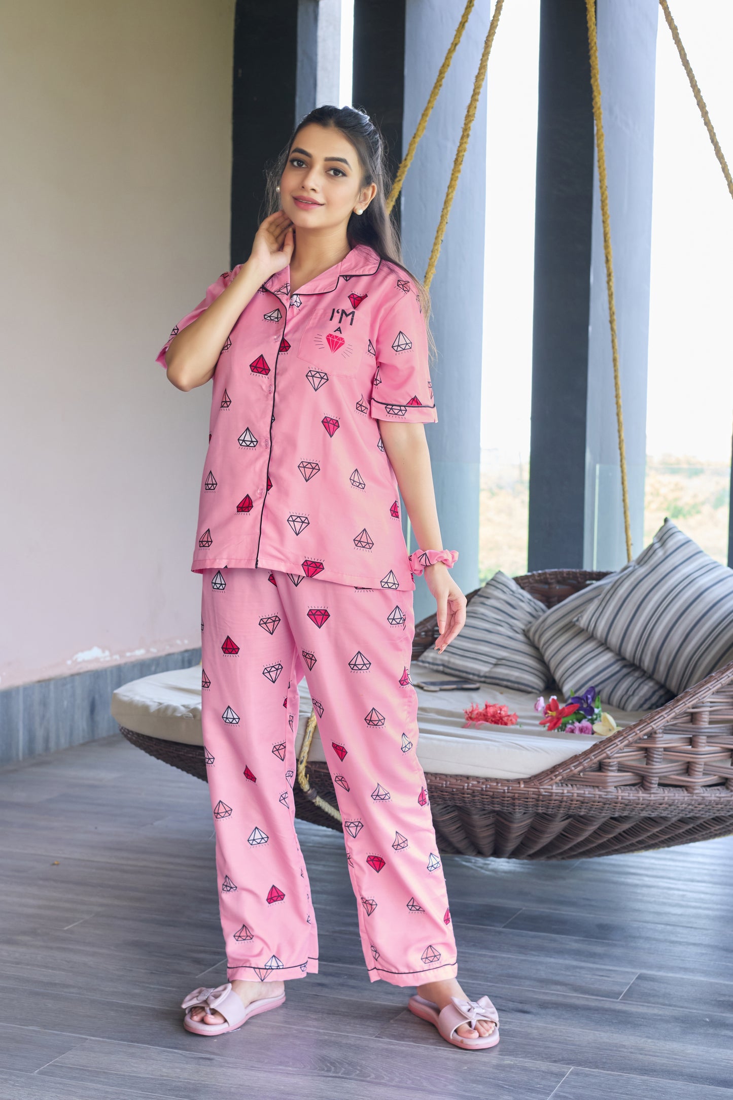 Pink Diamond Glow – Cozy Lounge PJ Set