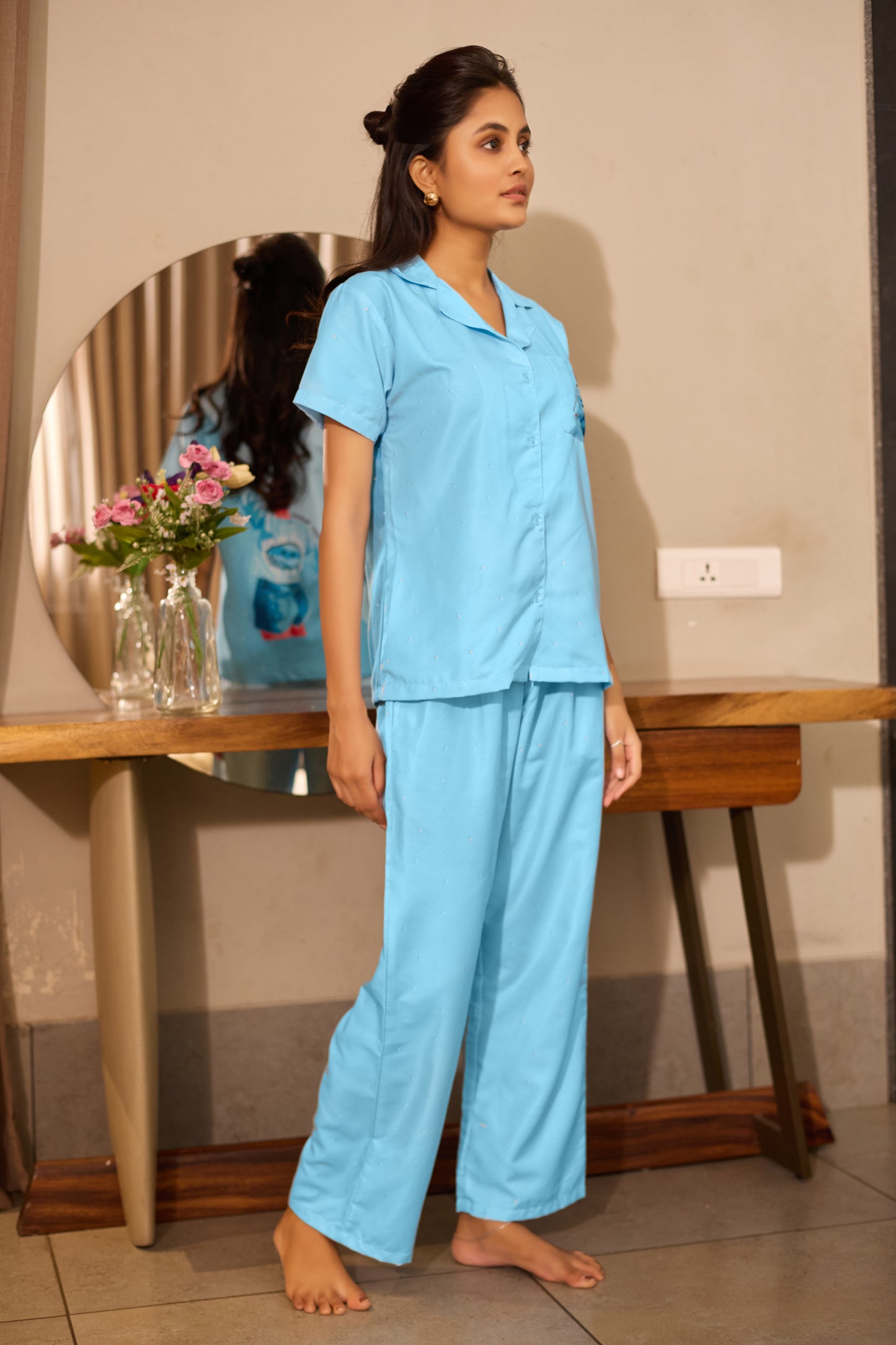 Light-Blue Bliss Rayon Back-Print Lounge PJ set