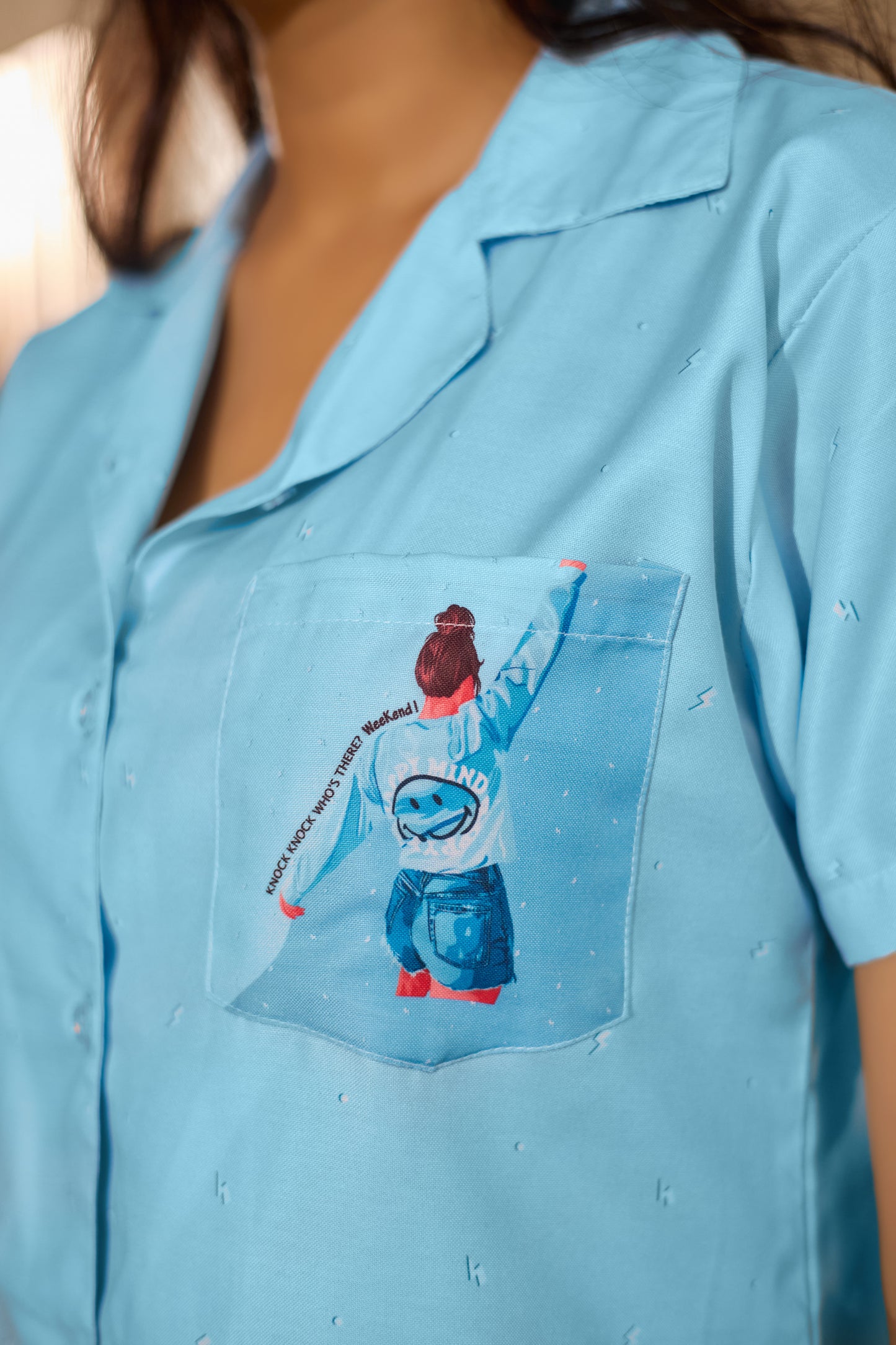Light-Blue Bliss Rayon Back-Print Lounge PJ set