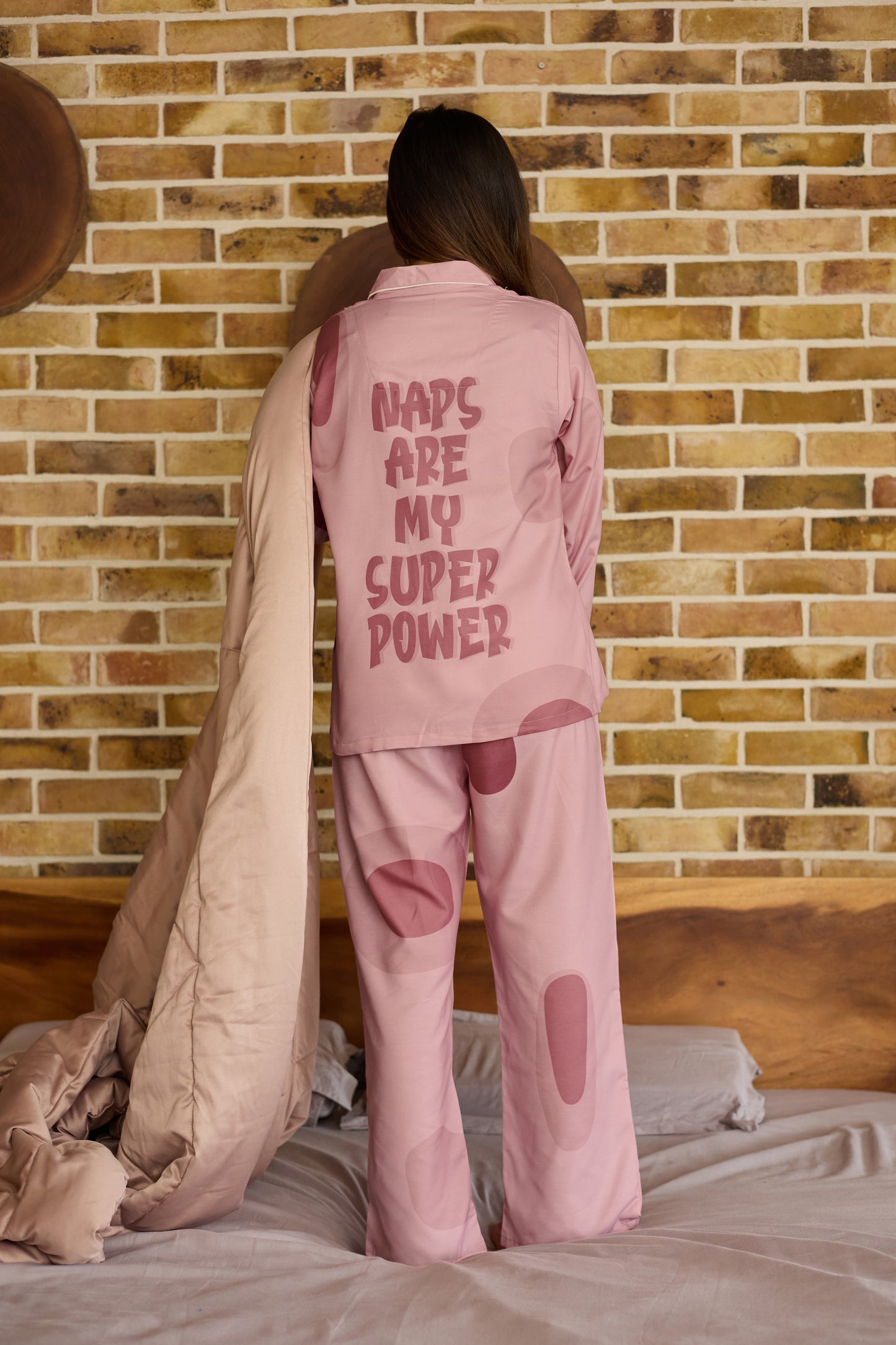Blush Pink Polka Comfort Nightsuit Set | Women’s Rayon Nightwear Pajamas