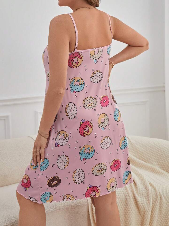 Foody Donuts Printed Short Nighty for Women