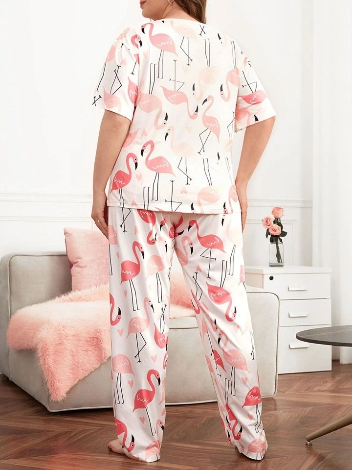 Flamingo Print PJ Set Pants Lounge Nightwear Payjama Set