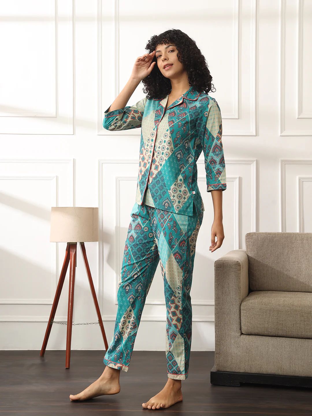 Printed Sky Blue Abstract Lounge Set