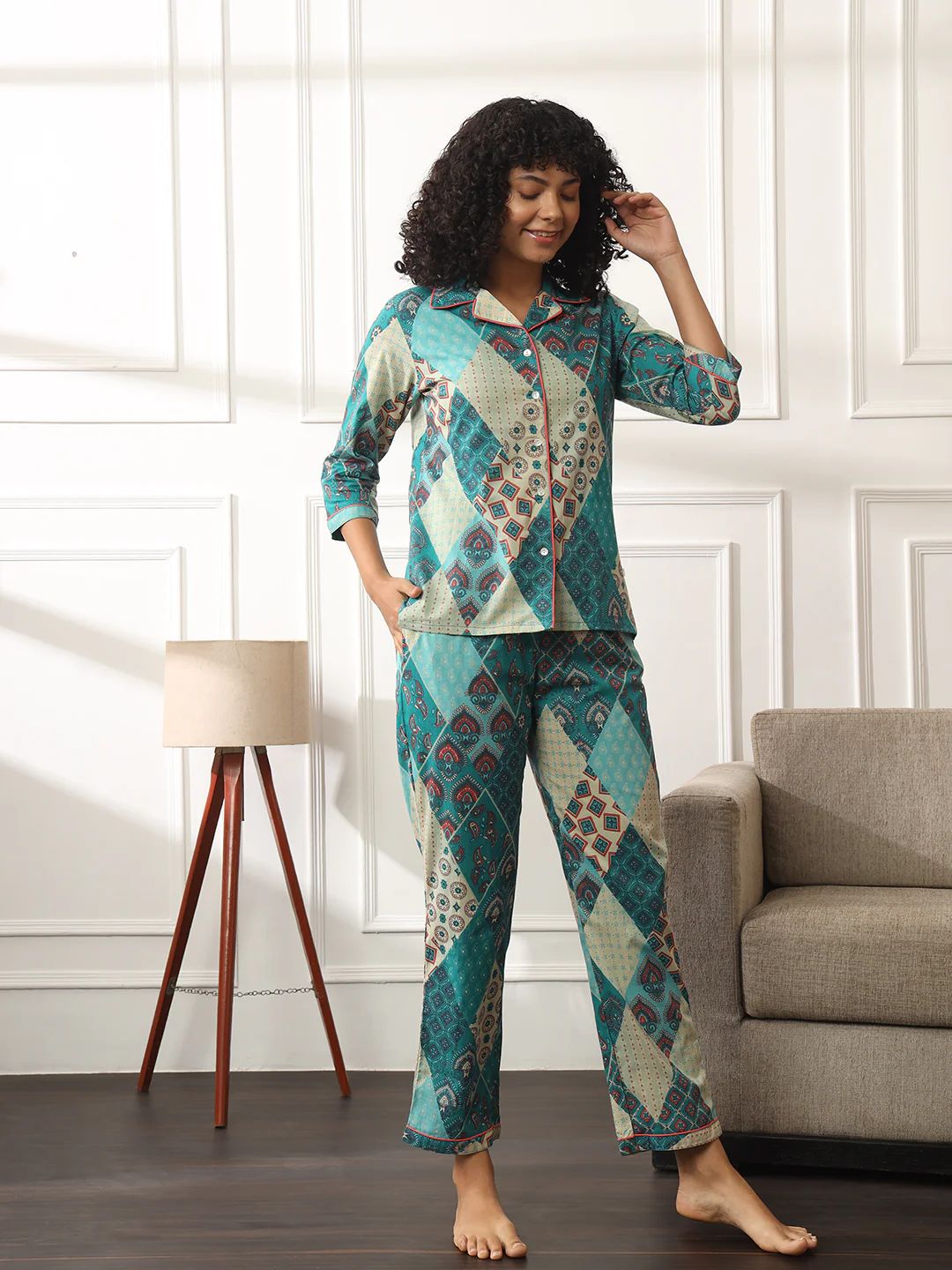 Printed Sky Blue Abstract Lounge Set