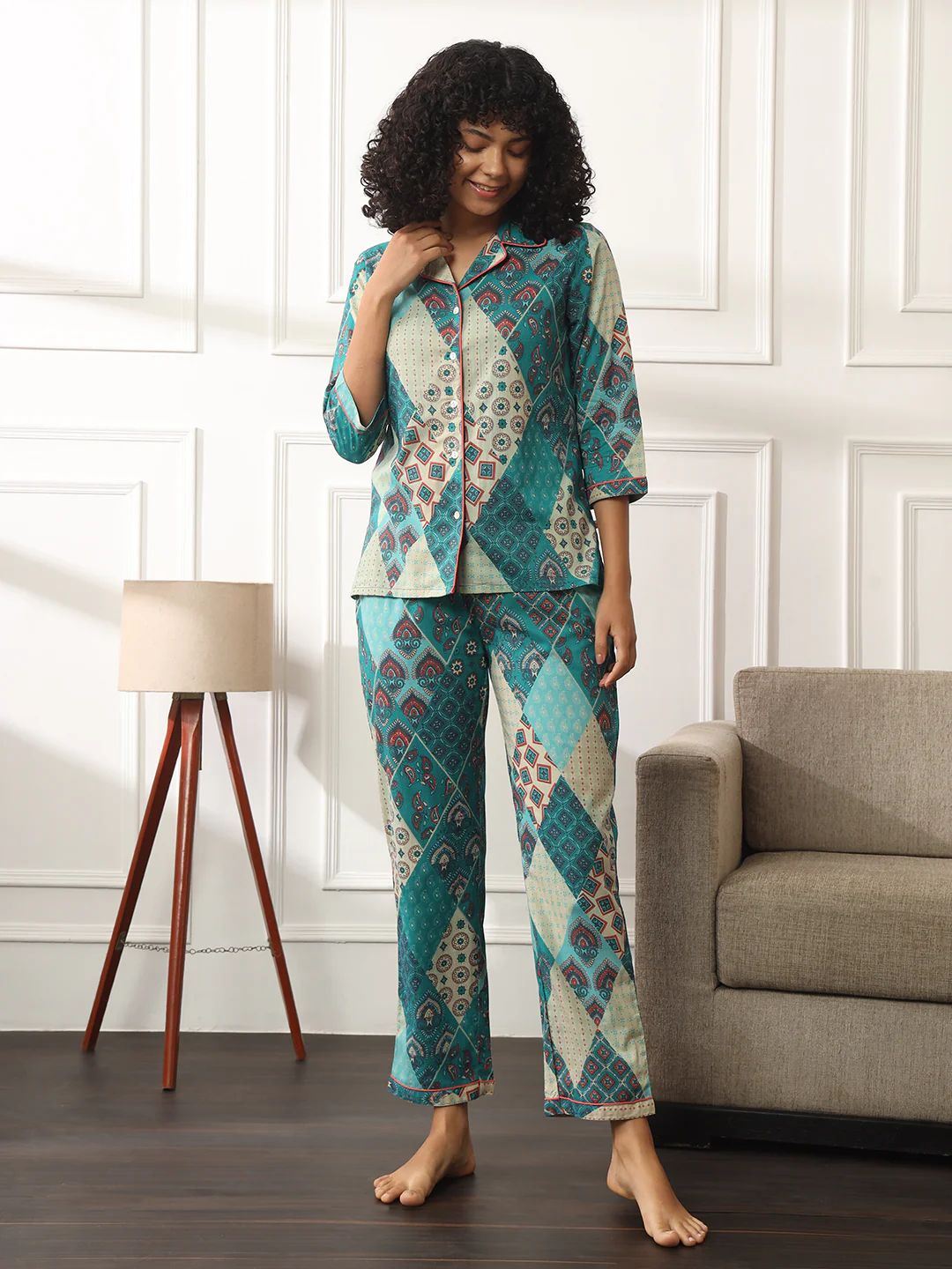 Printed Sky Blue Abstract Lounge Set
