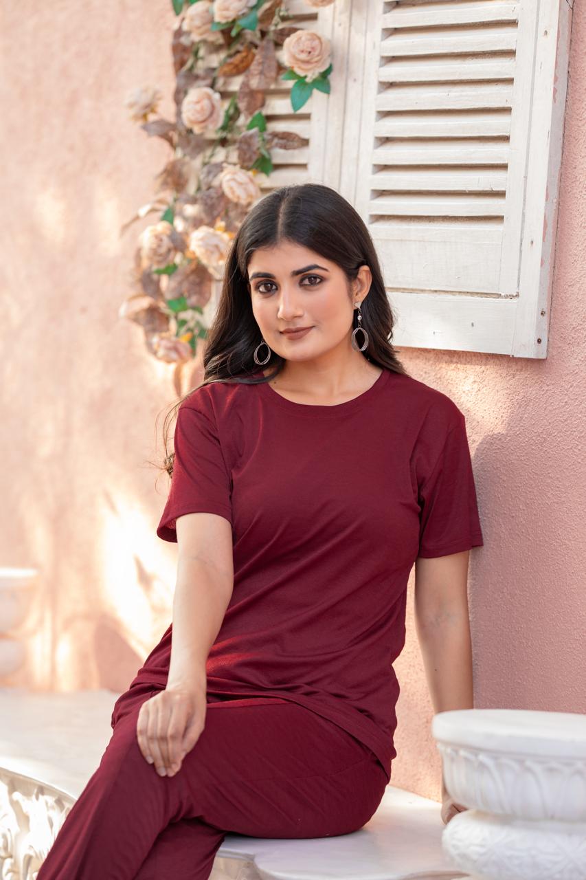 Women's Solid Color Night Suit Set Night Dress,Lounge Wear,Full Pair Set for Women Night Dress