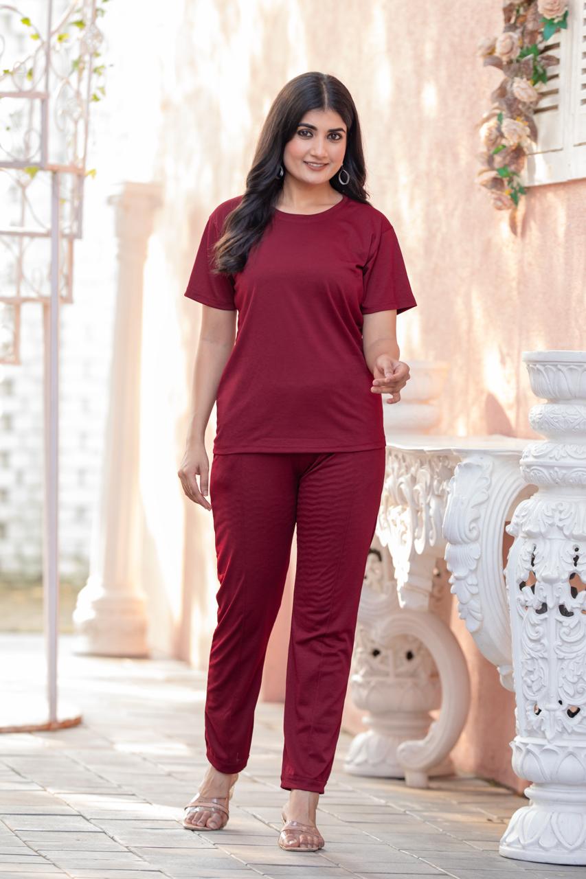 Women's Solid Color Night Suit Set Night Dress,Lounge Wear,Full Pair Set for Women Night Dress