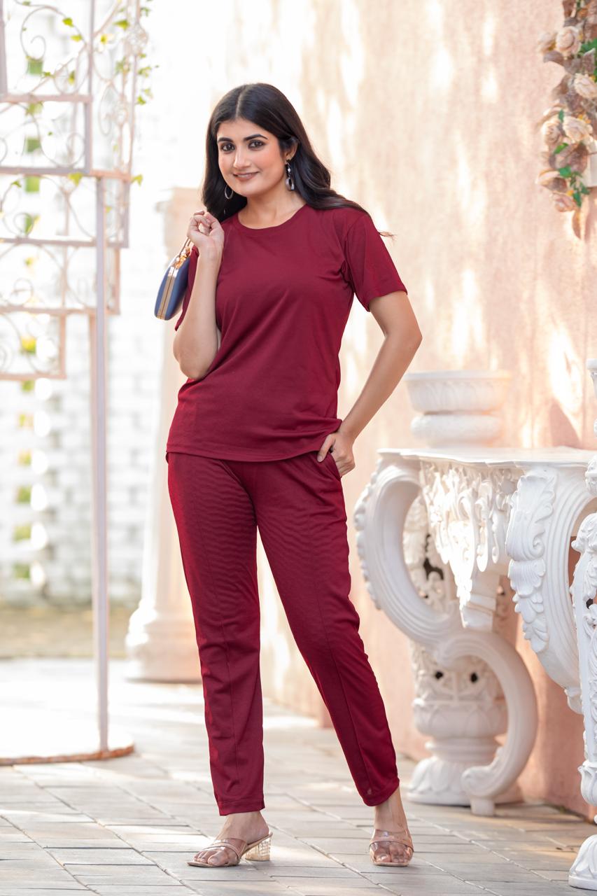 Women's Solid Color Night Suit Set Night Dress,Lounge Wear,Full Pair Set for Women Night Dress