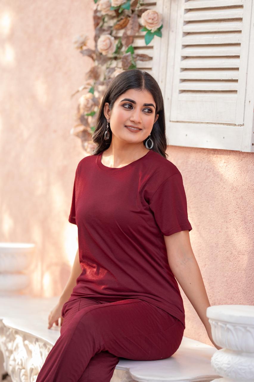 Women's Solid Color Night Suit Set Night Dress,Lounge Wear,Full Pair Set for Women Night Dress