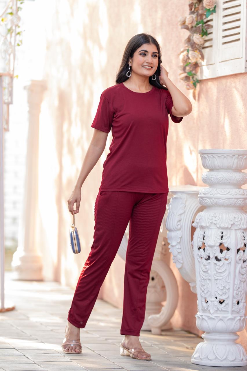 Women's Solid Color Night Suit Set Night Dress,Lounge Wear,Full Pair Set for Women Night Dress