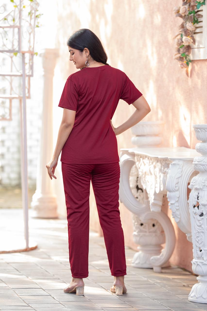 Women's Solid Color Night Suit Set Night Dress,Lounge Wear,Full Pair Set for Women Night Dress