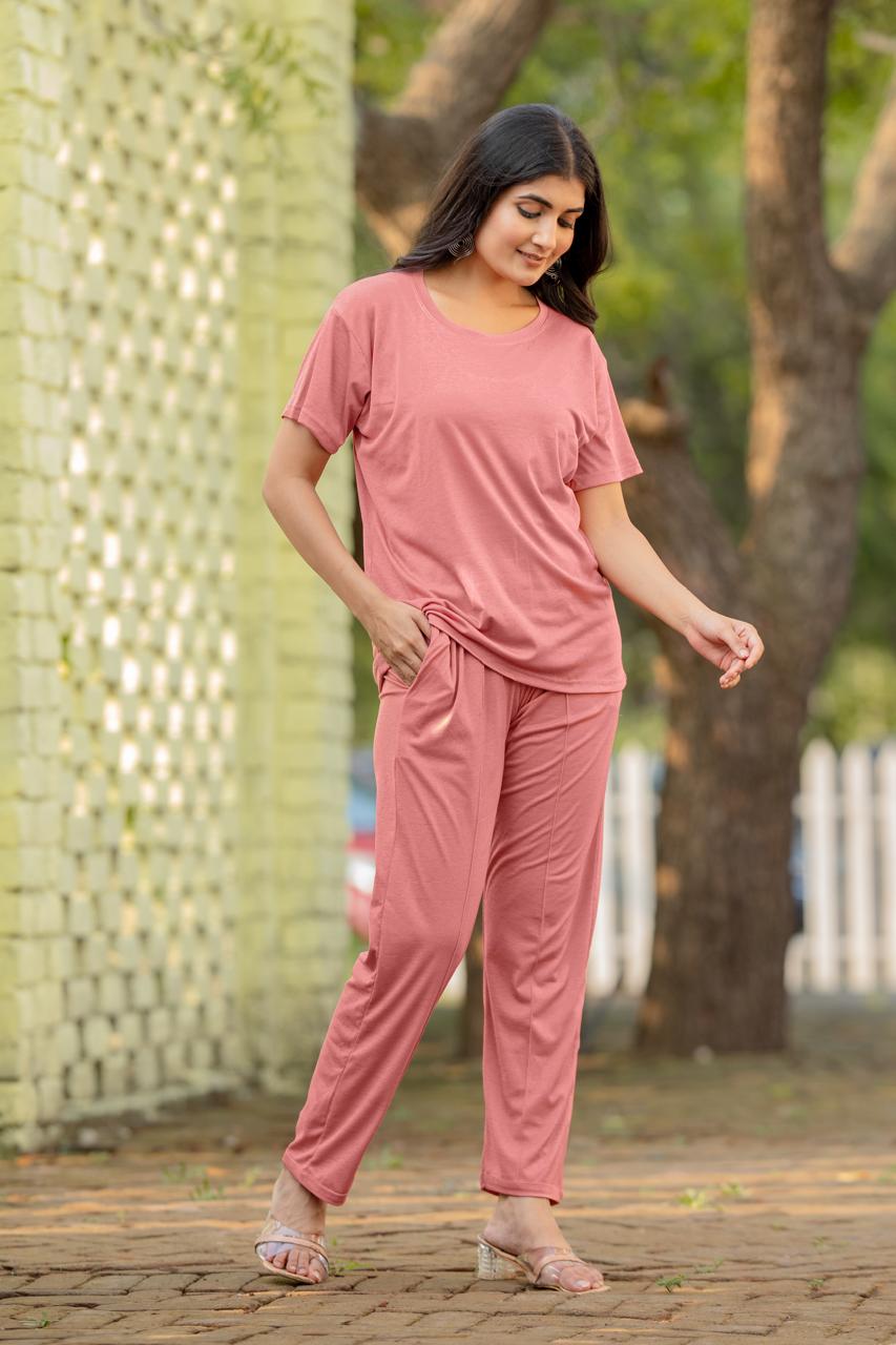 Women's Solid Color Night Suit Set Night Dress,Lounge Wear,Full Pair Set for Women Night Dress