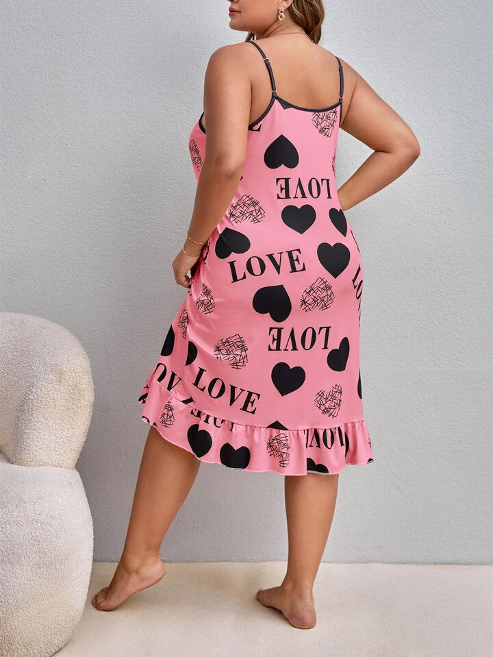 Pink Love Heart and Letter Short Nighty for Women