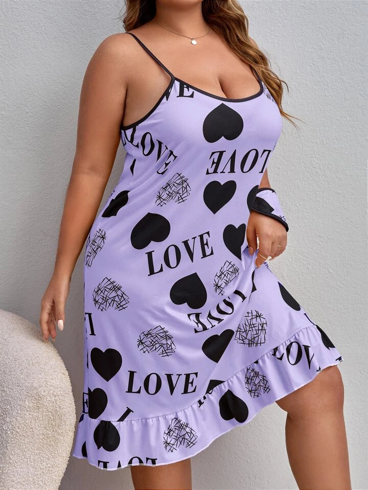Purple Love Heart and Letter Short Nighty for Women
