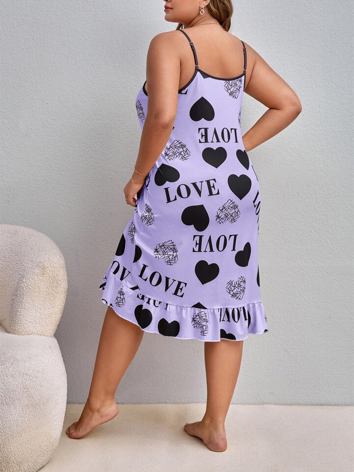 Purple Love Heart and Letter Short Nighty for Women