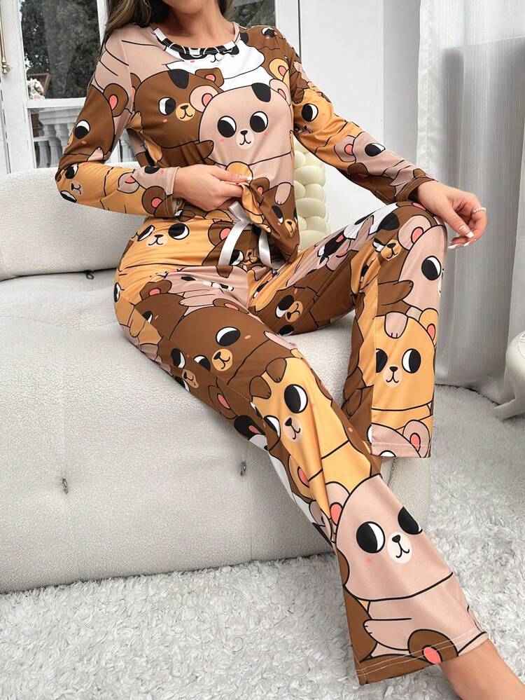 Cartoon Graphic Contrast Binding Pajama Set