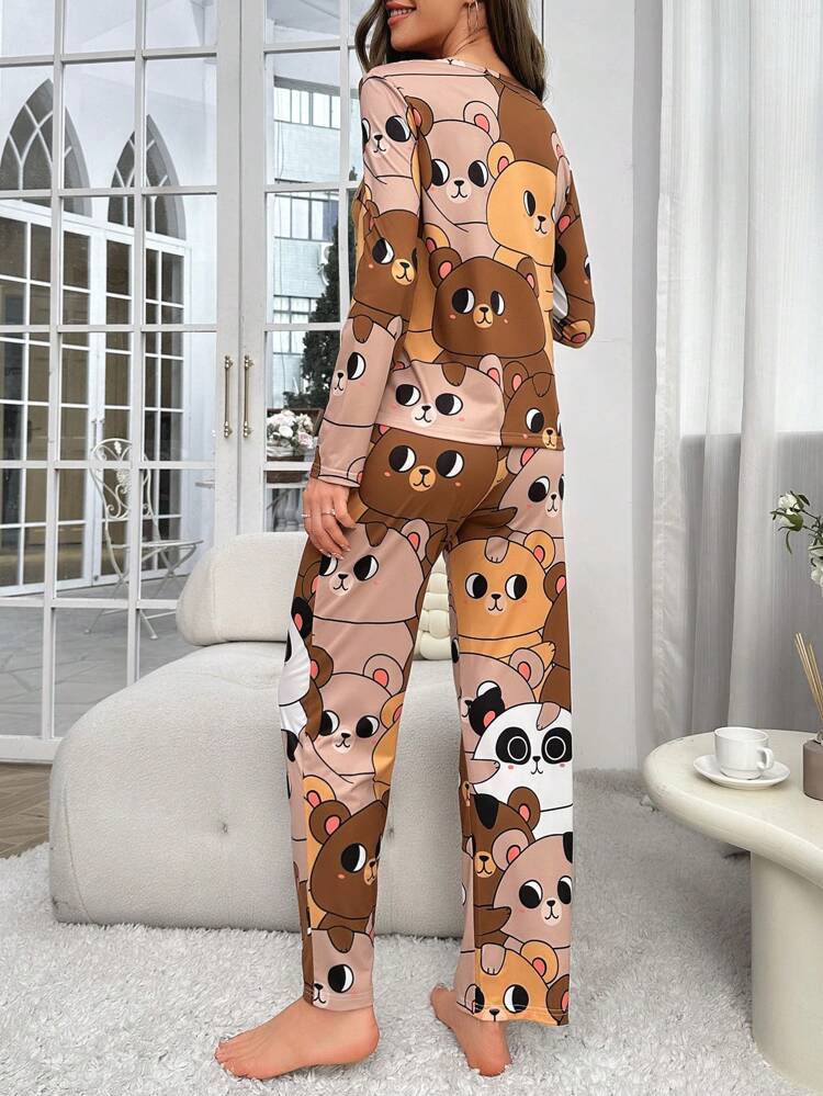 Cartoon Graphic Contrast Binding Pajama Set