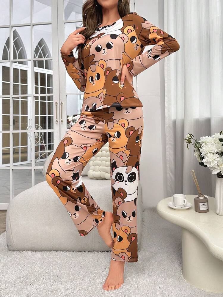 Cartoon Graphic Contrast Binding Pajama Set