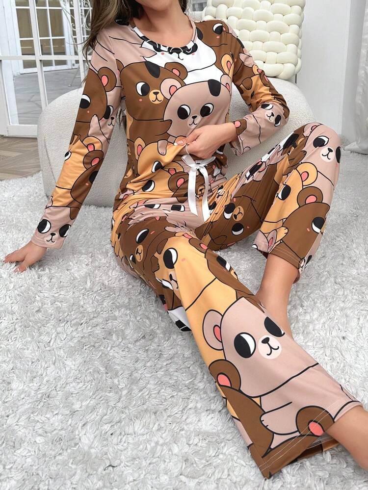 Cartoon Graphic Contrast Binding Pajama Set