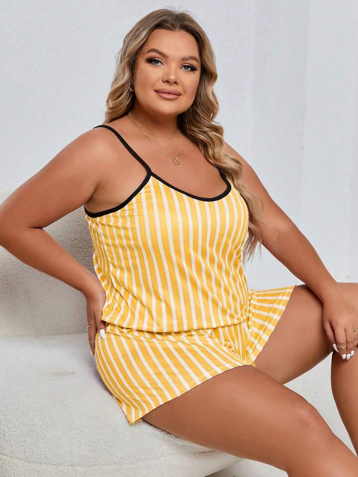 Yellow Cool Stripe Short Set for Women