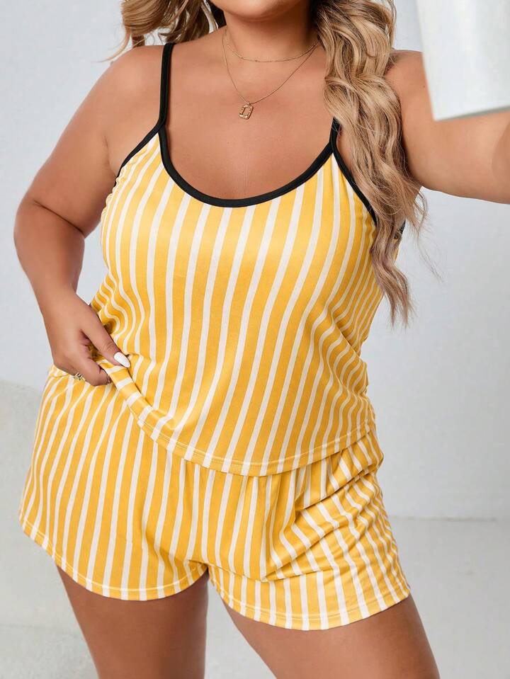 Yellow Cool Stripe Short Set for Women
