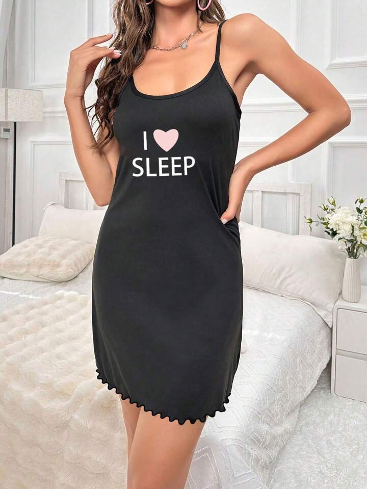 I Love Sleep Print Short Nighty for Women