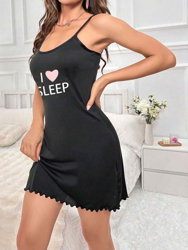 I Love Sleep Print Short Nighty for Women