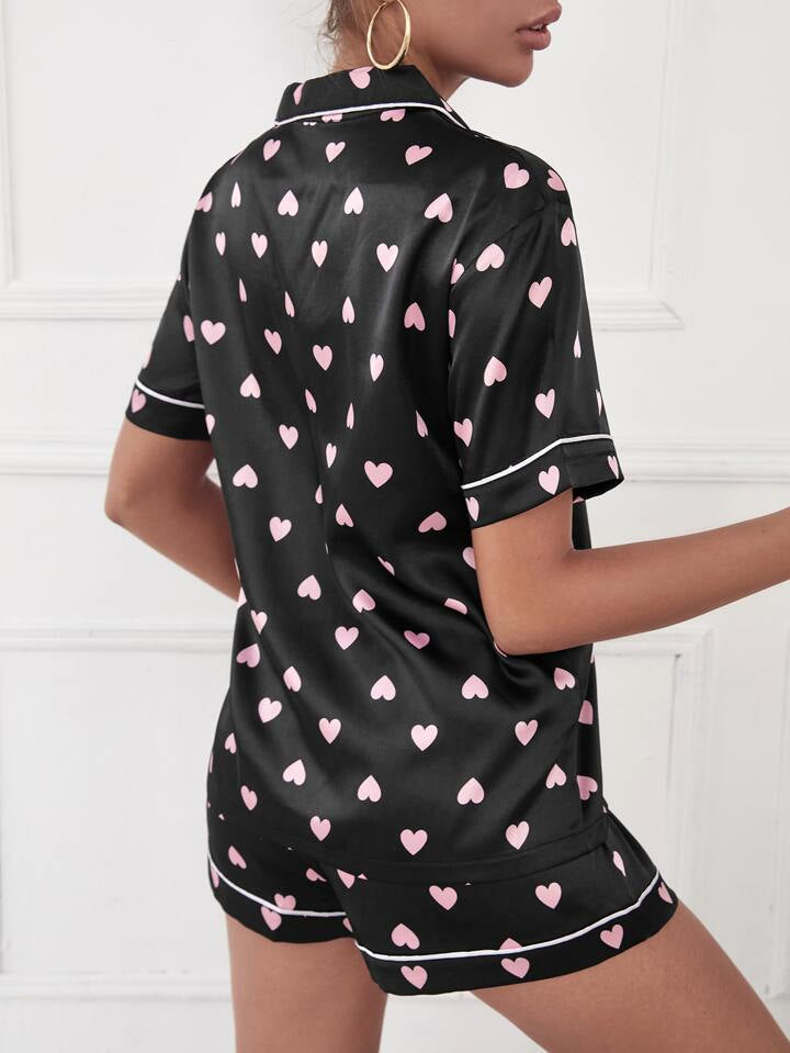 Black Heart Printed Short Set for Women