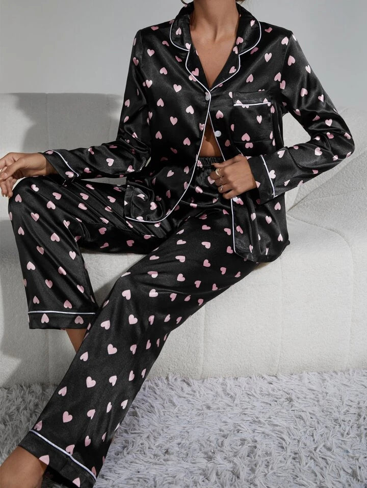 Heart Print Pajama Set for Women
