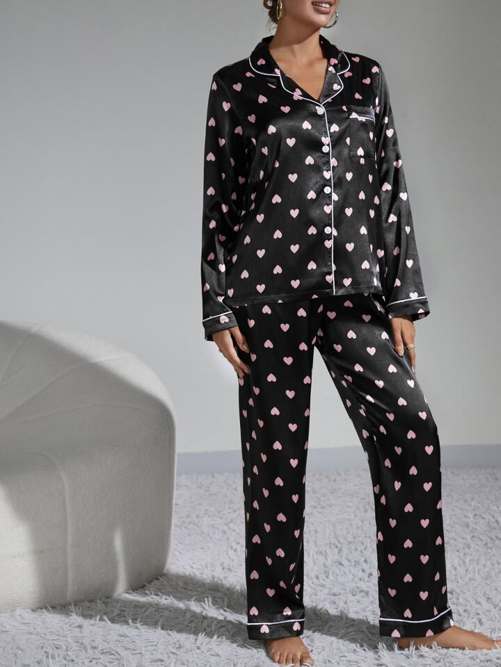 Heart Print Pajama Set for Women