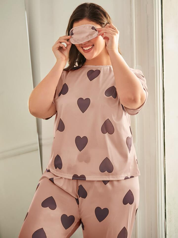 Rich Heart Graphic Printed T-shirt And Long Pajama Set