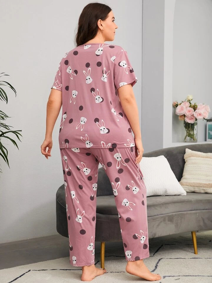 Bunny Graphic Printed T-shirt And Long Pajama Set