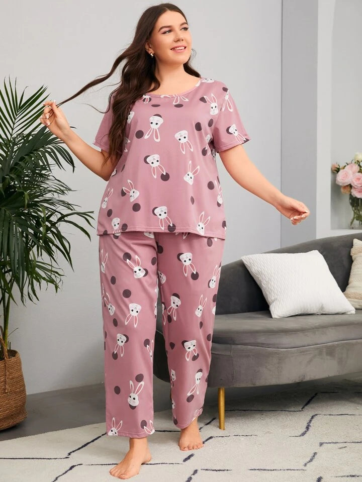 Bunny Graphic Printed T-shirt And Long Pajama Set
