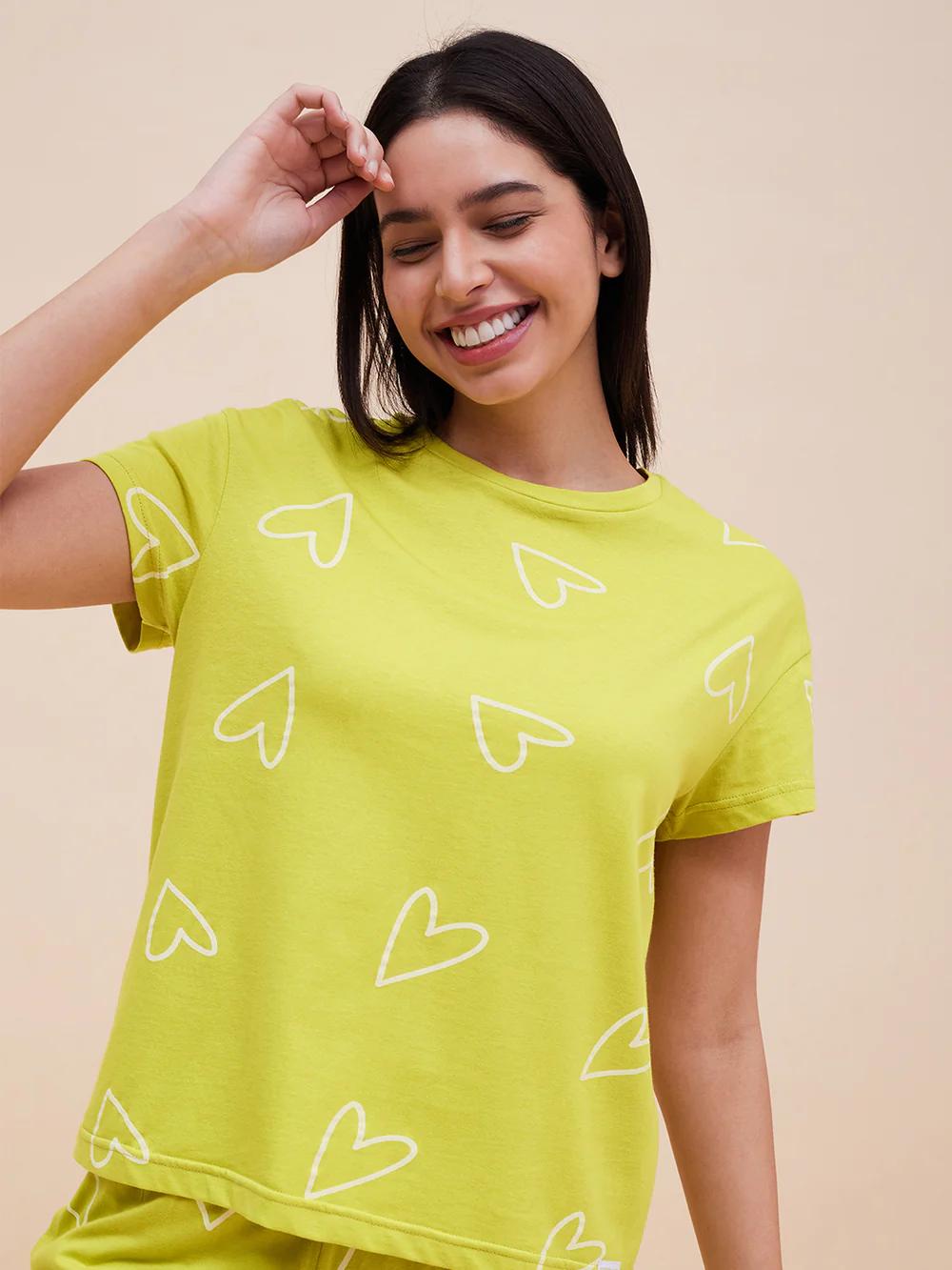 Sweet Dreams Yellow heart T-Shirt & Payjama