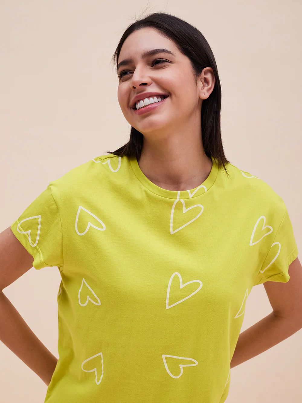Sweet Dreams Women Yellow Heart Printed Night Short-set
