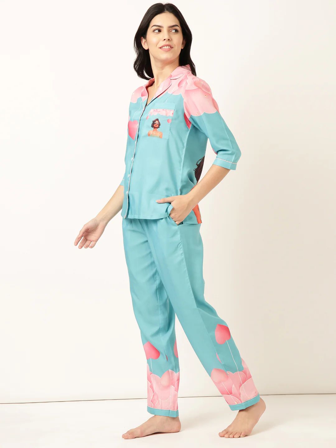 Woman Ocean Blue Dil Ruba Back printed Night Suit