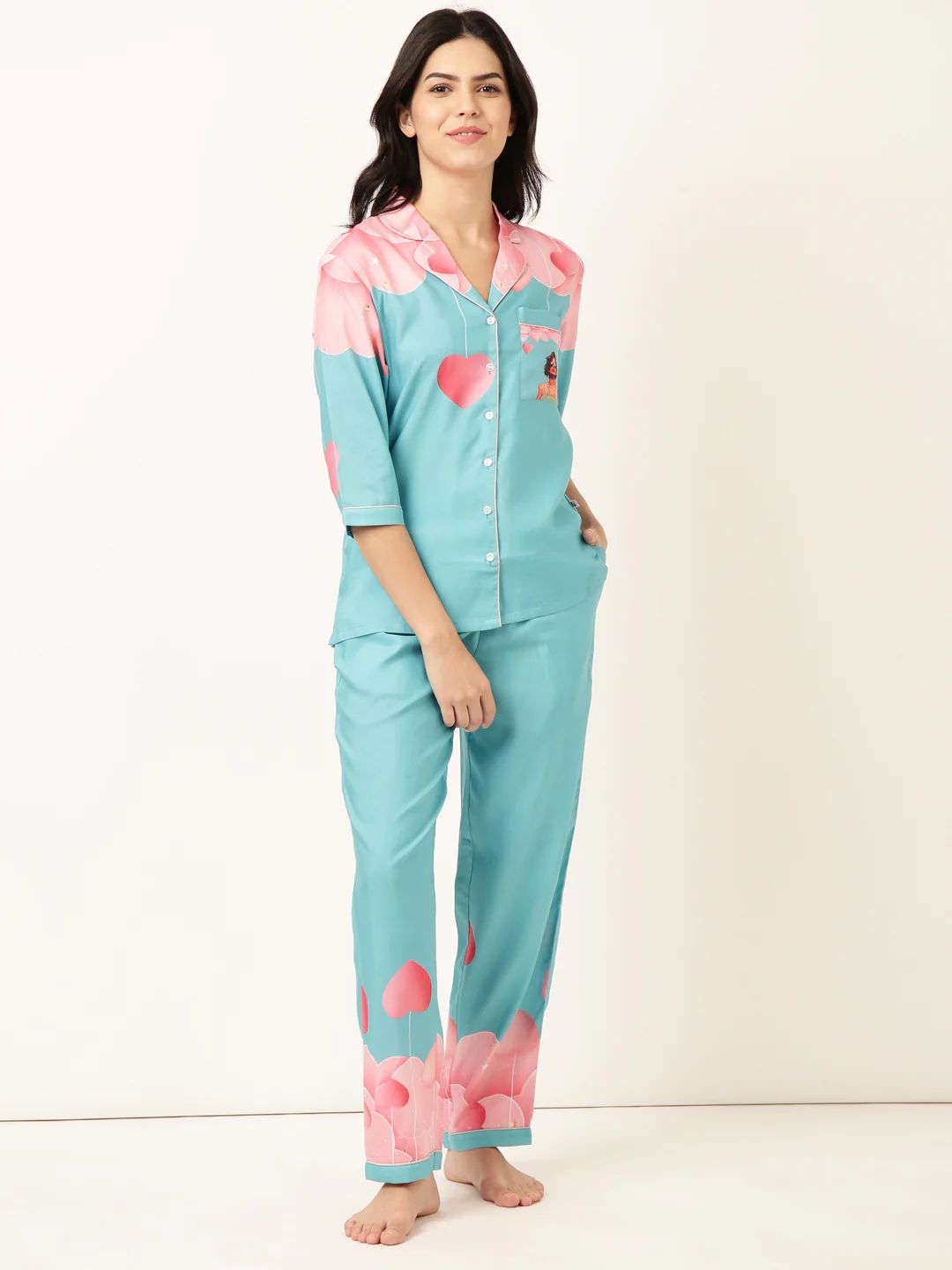 Woman Ocean Blue Dil Ruba Back printed Night Suit