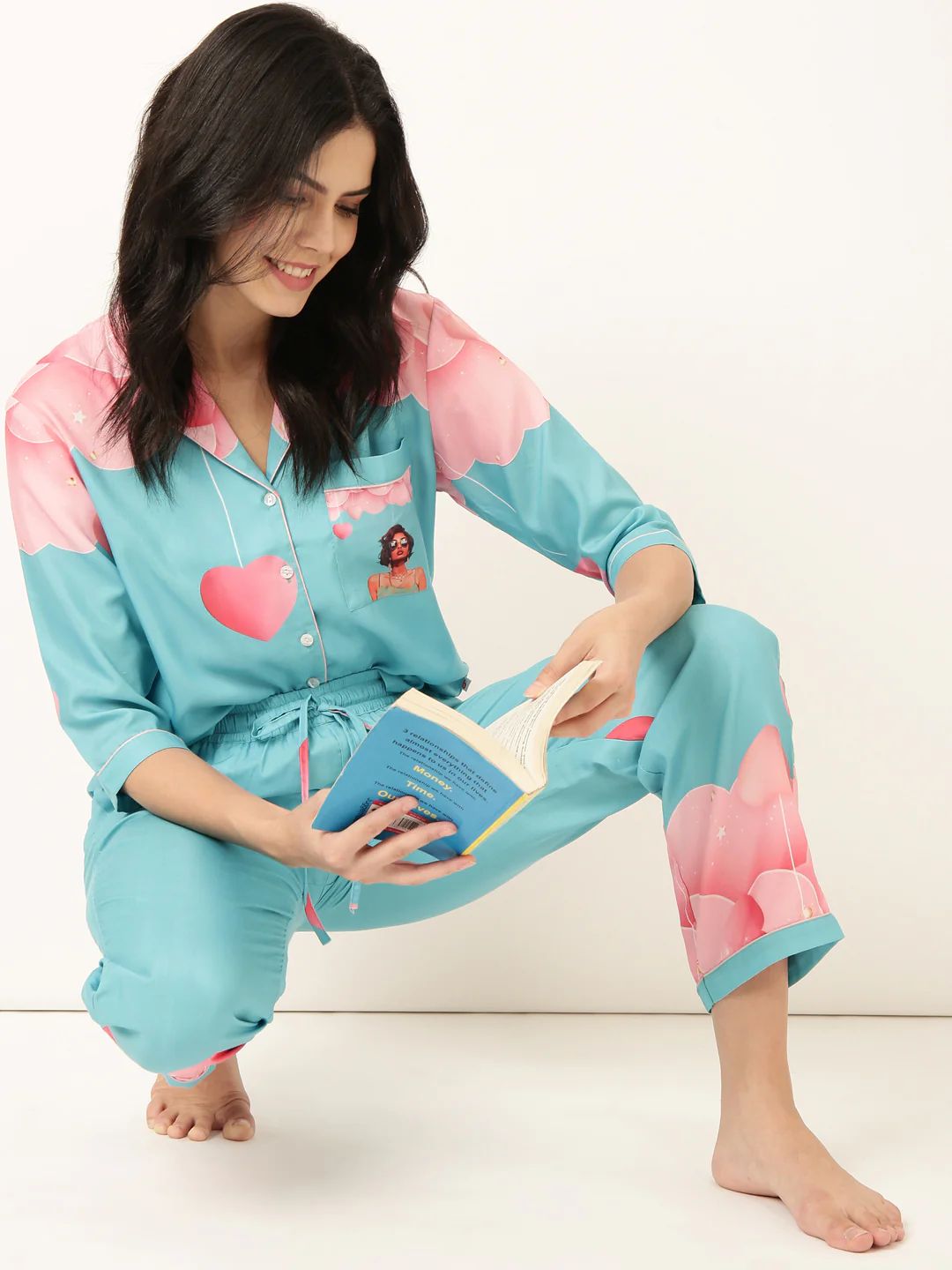 Woman Ocean Blue Dil Ruba Back printed Night Suit