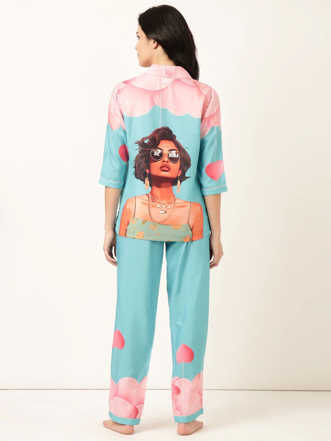 Woman Ocean Blue Dil Ruba Back printed Night Suit