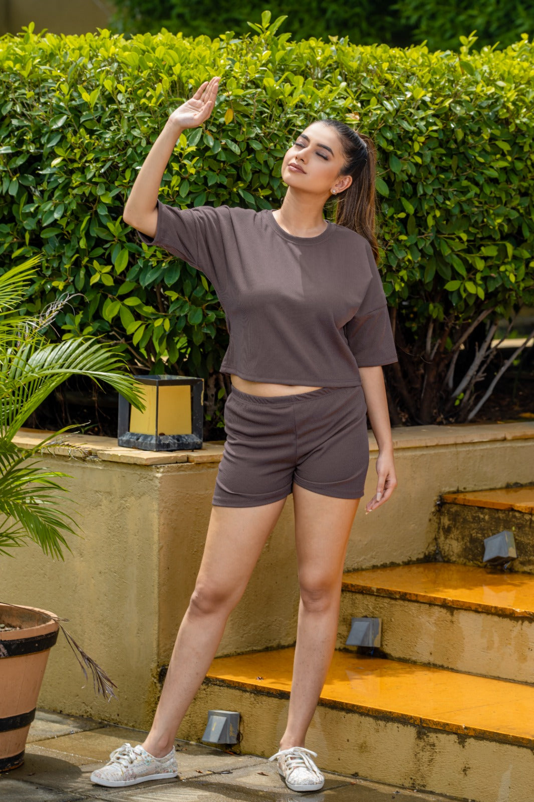 Women 2-Piece Round-Neck T-Shirt & Shorts-Set