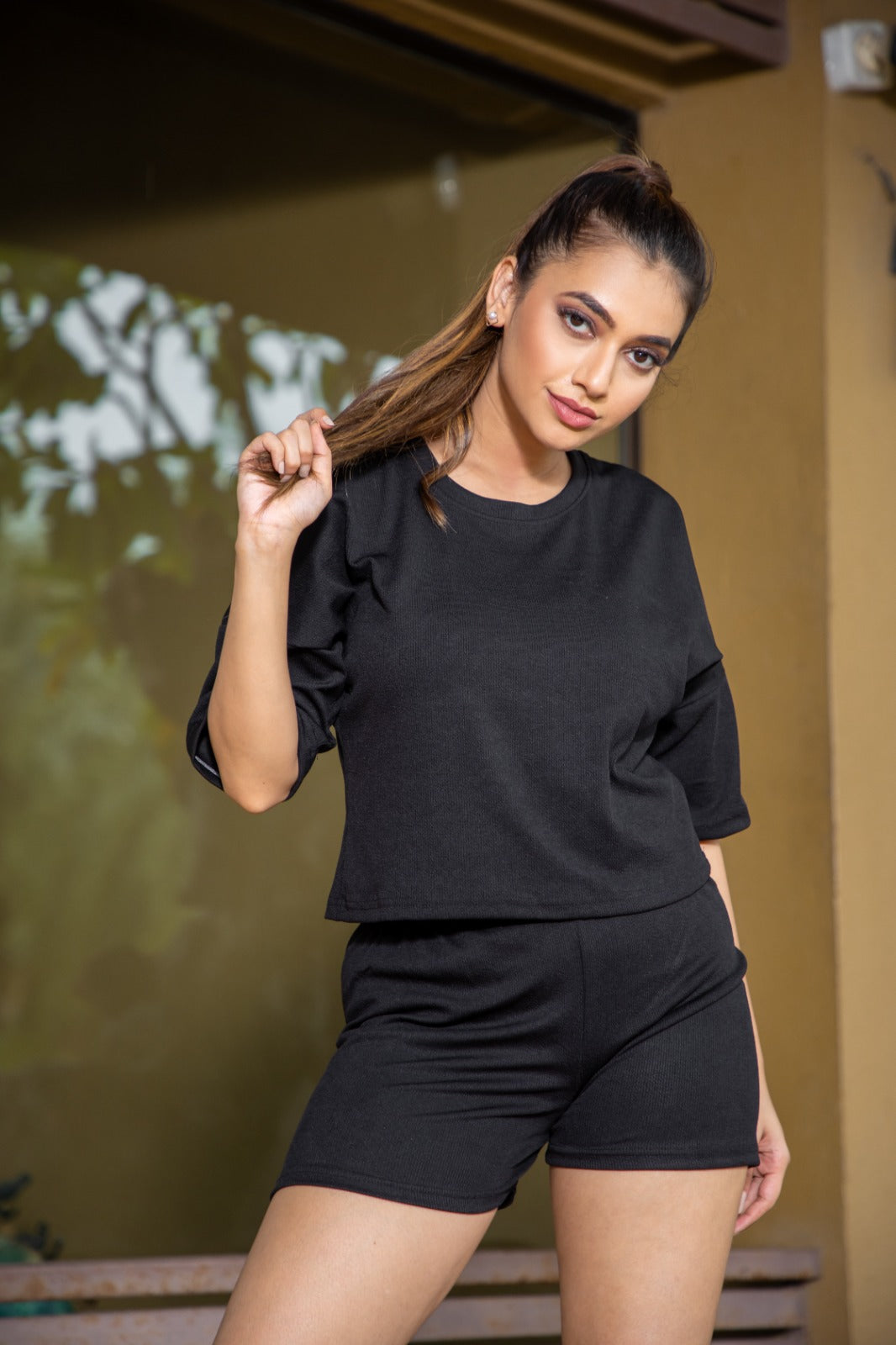 Women 2-Piece Round-Neck T-Shirt & Shorts-Set