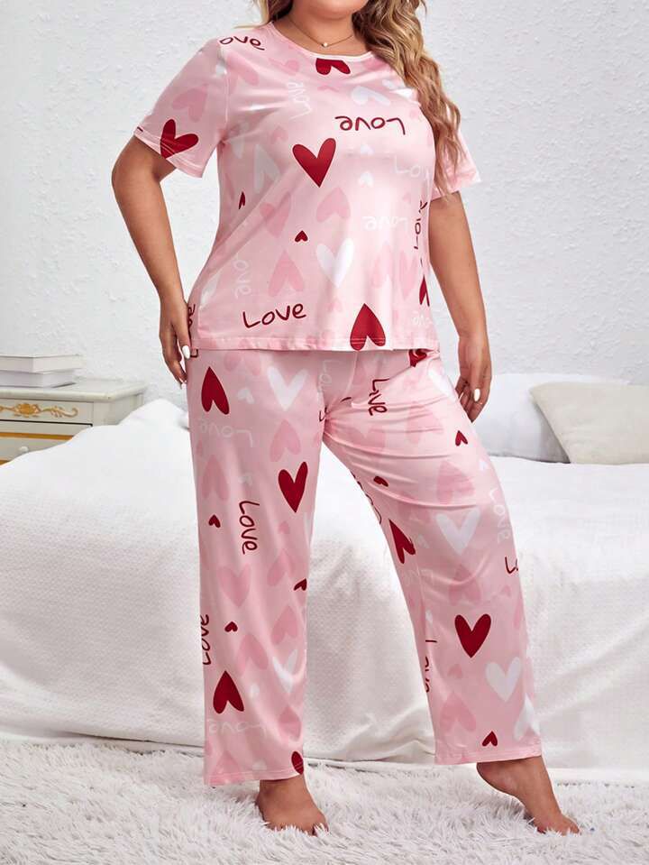 Plus Heart & Letter Graphic PJ Set / Pajama Set