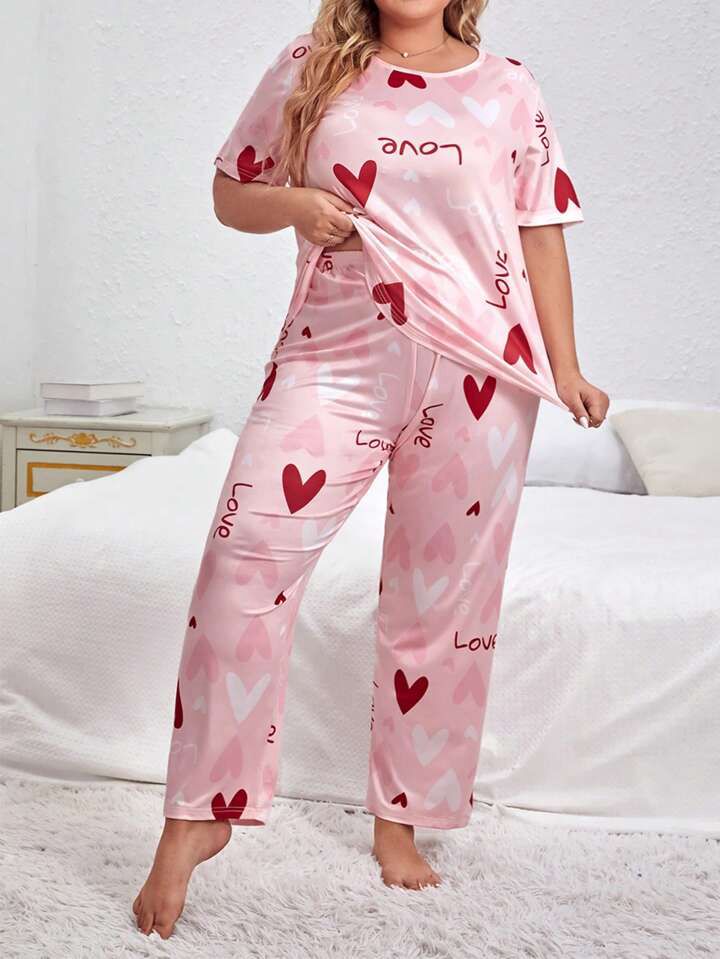 Plus Heart & Letter Graphic PJ Set / Pajama Set