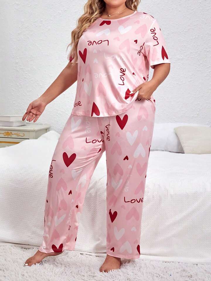 Plus Heart & Letter Graphic PJ Set / Pajama Set