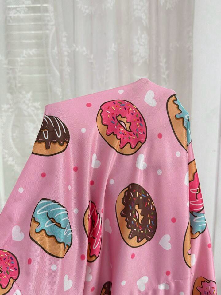 Plus Size Women Donut Print Round Neck Short Sleeve T-Shirt And Pants Pajama Set