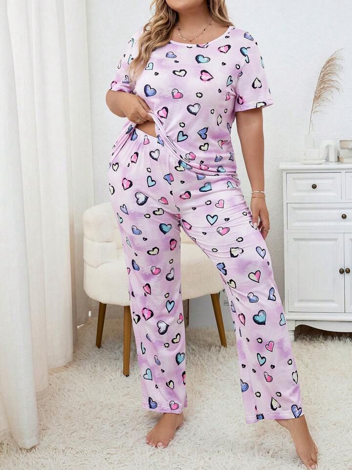 Plus Heart Print PJ Set / Pajama Set