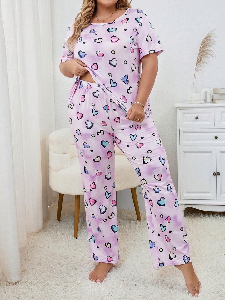 Plus Heart Print PJ Set / Pajama Set