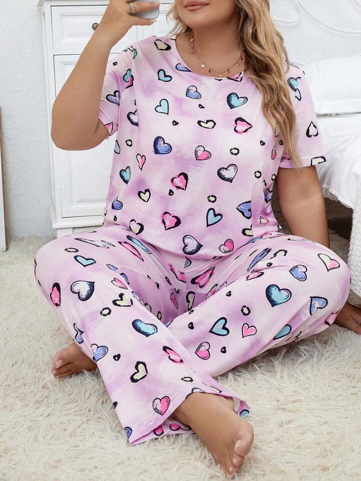 Plus Heart Print PJ Set / Pajama Set